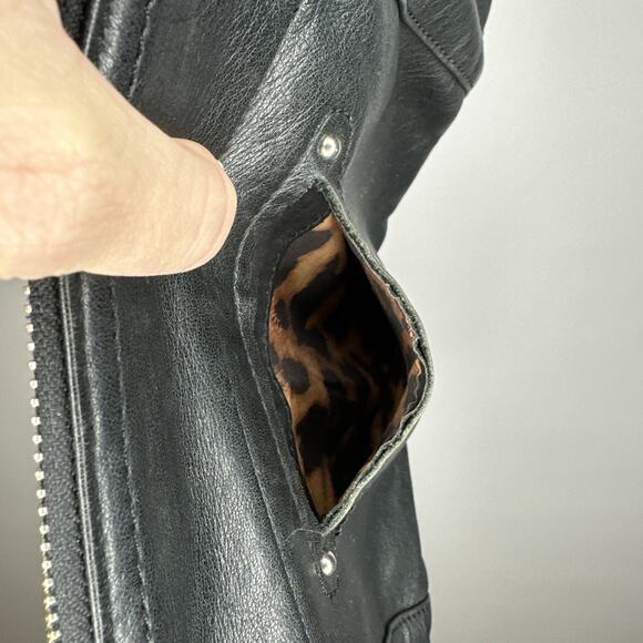 Vintage B. Makowsky Black Leather Shoulder Bag Hobo Tote Medium Leopard EUC 90s - Picture 10 of 15